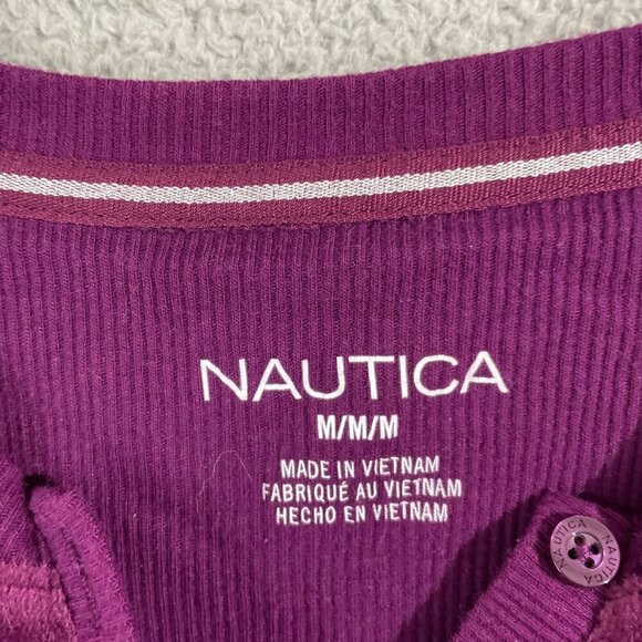 NWOT Nautica Medium Womens Burgundy Henley Pajama Set With Plaid Jogger - Picture 4 of 6